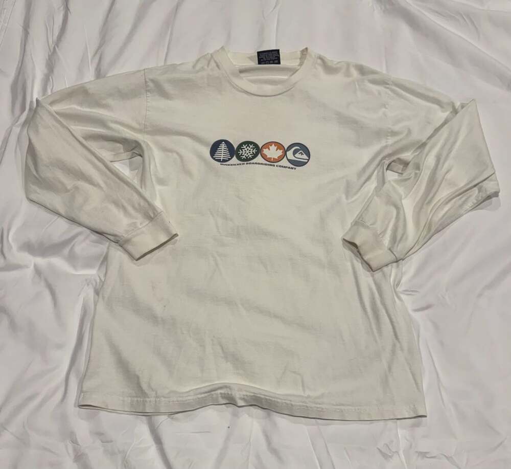 VTG Y2K Quiksilver Long Sleeve T-Shirt Size Medium White Surf